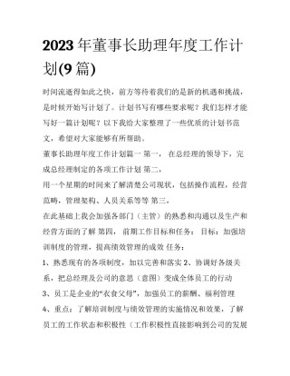 2023年董事长助理年度工作计划(9篇)