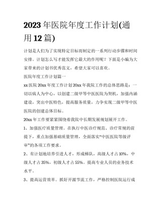 2023年医院年度工作计划(通用12篇)