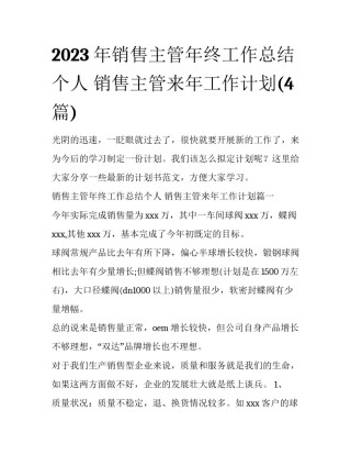 2023年销售主管年终工作总结个人 销售主管来年工作计划(4篇)