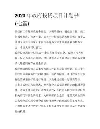 2023年政府投资项目计划书(七篇)