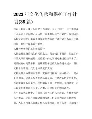 2023年文化传承和保护工作计划(35篇)