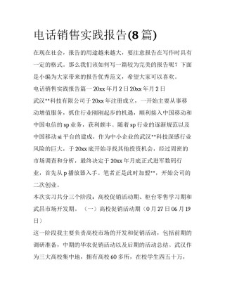 电话销售实践报告(8篇)