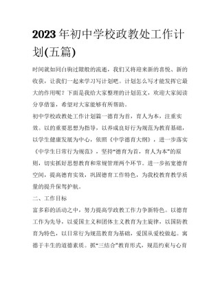 2023年初中学校政教处工作计划(五篇)