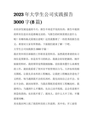 2023年大学生公司实践报告3000字(8篇)