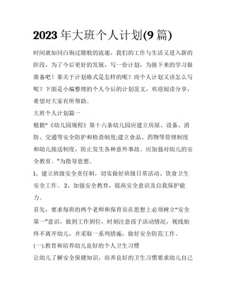 2023年大班个人计划(9篇)