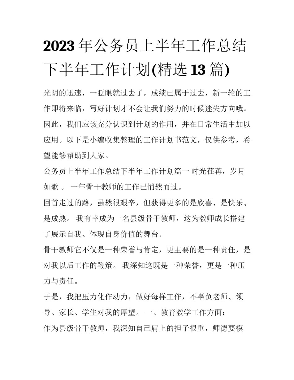 2023年公务员上半年工作总结下半年工作计划(精选13篇)_第1页