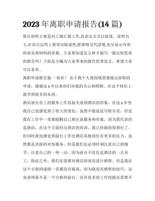 2023年离职申请报告(14篇)