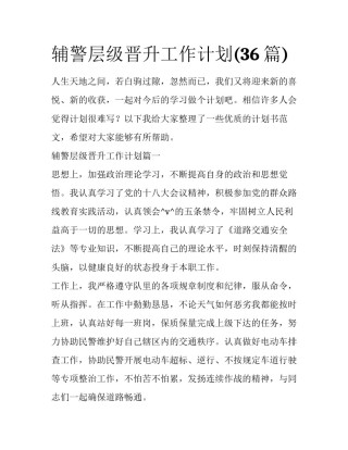 辅警层级晋升工作计划(36篇)