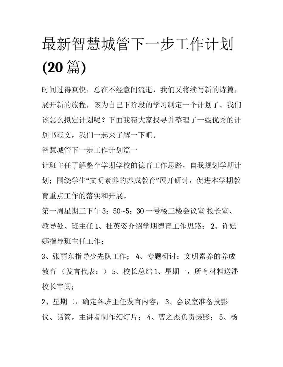 最新智慧城管下一步工作计划(20篇)_第1页