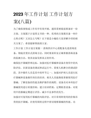 2023年工作计划 工作计划方案(八篇)