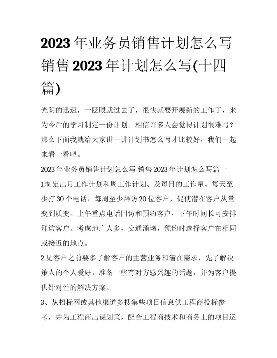 2023年业务员销售计划怎么写 销售2023年计划怎么写(十四篇)_第1页