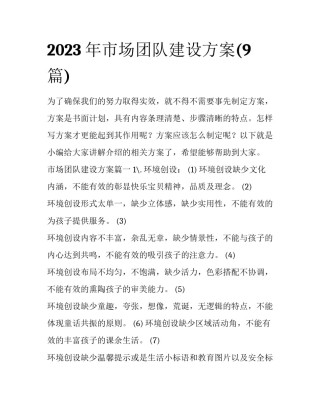 2023年市场团队建设方案(9篇)