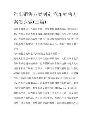 汽车销售方案制定 汽车销售方案怎么做(三篇)