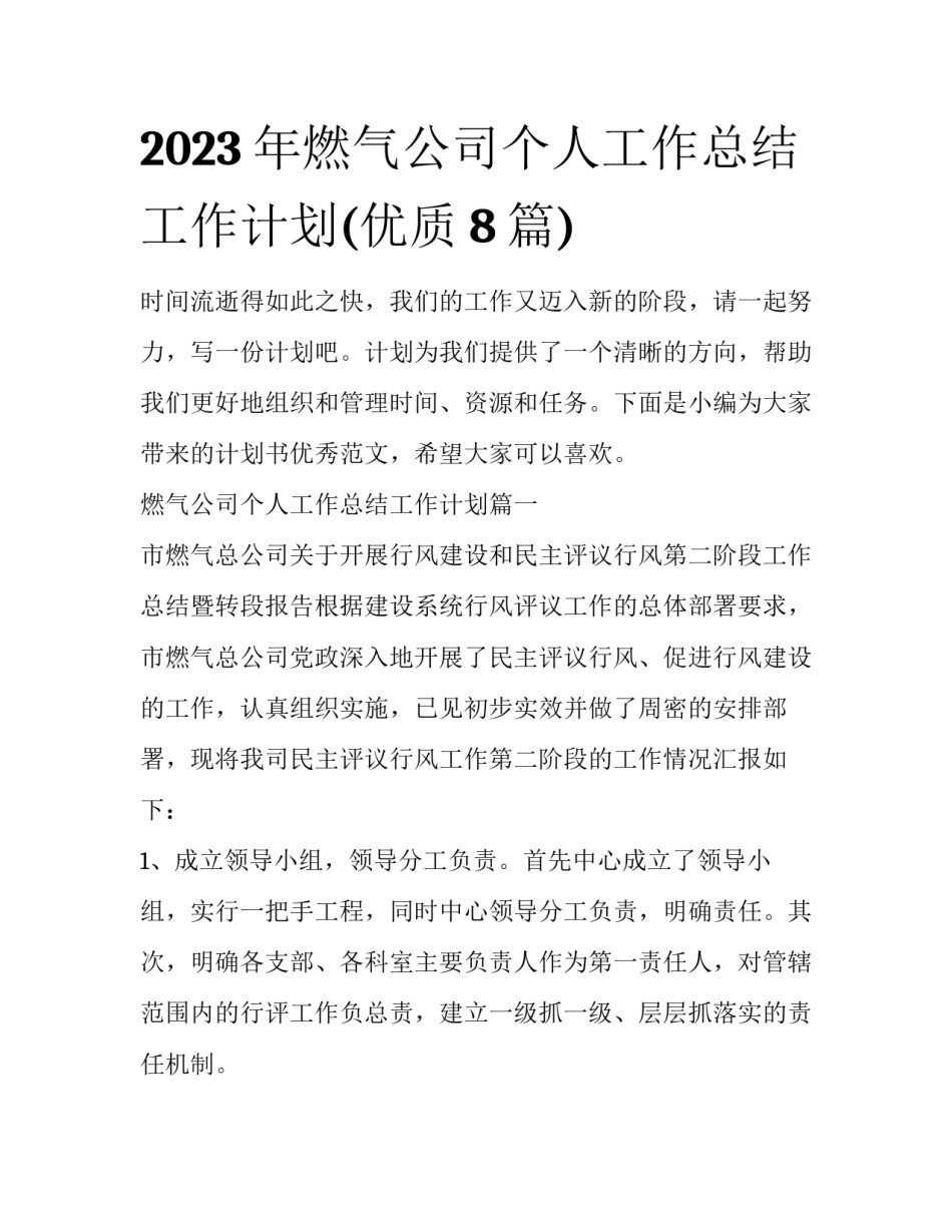 2023年燃气公司个人工作总结工作计划(优质8篇)_第1页