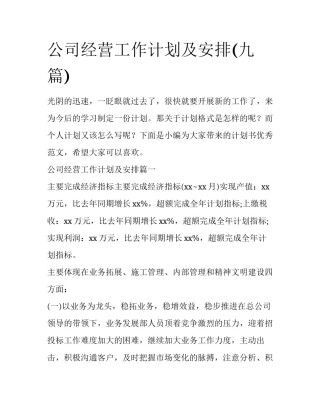公司经营工作计划及安排(九篇)