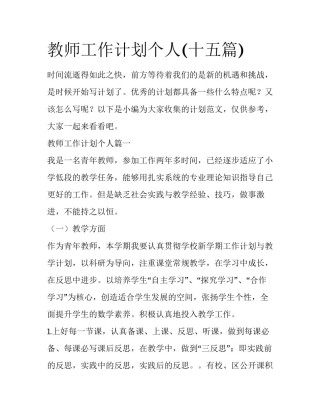 教师工作计划个人(十五篇)