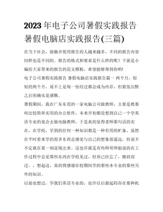 2023年电子公司暑假实践报告 暑假电脑店实践报告(三篇)