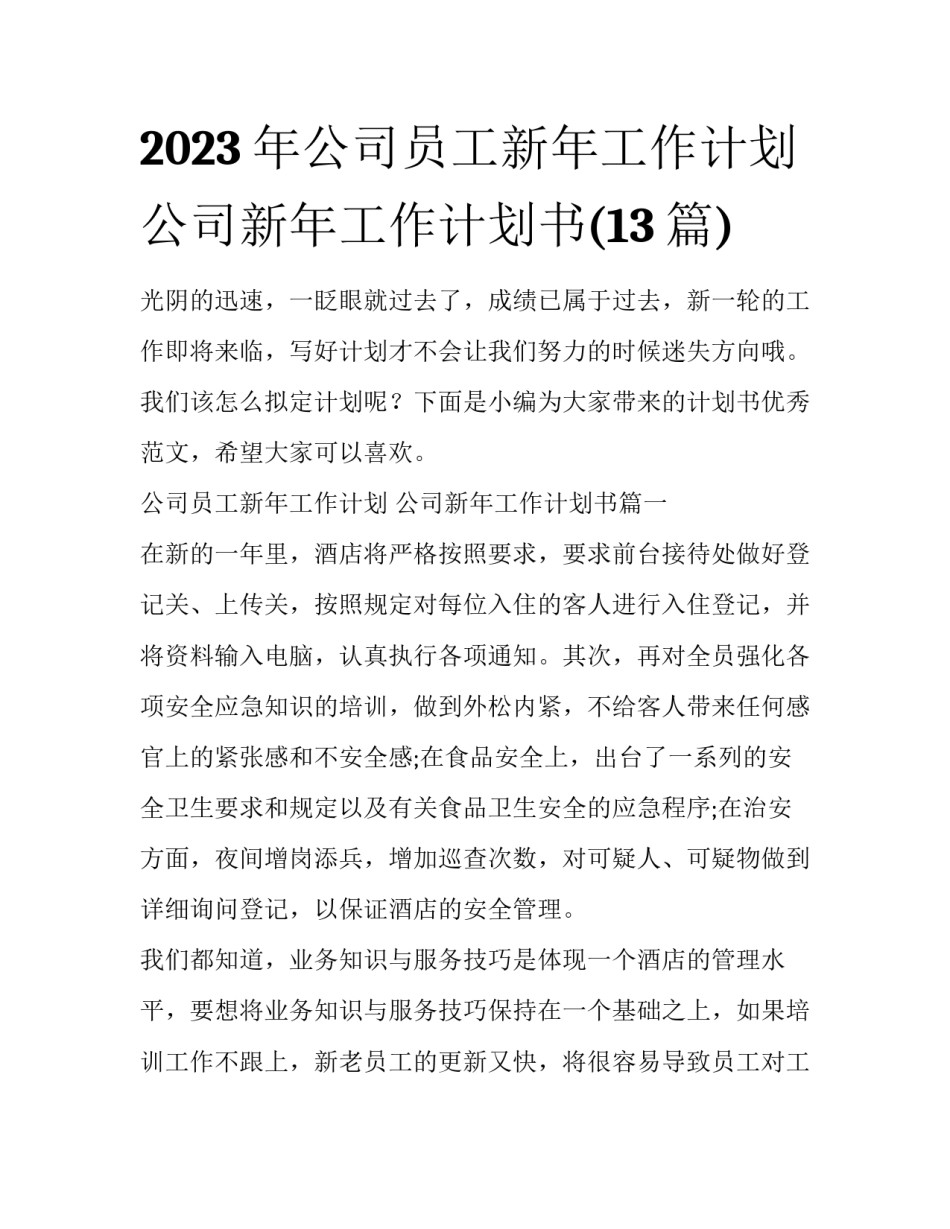 2023年公司员工新年工作计划 公司新年工作计划书(13篇)_第1页