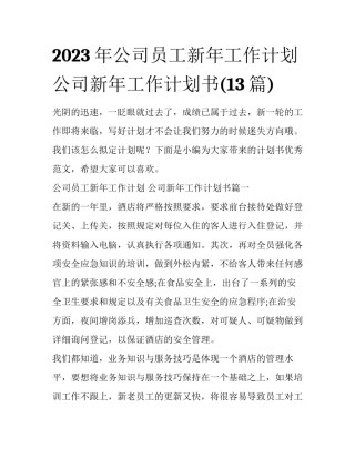 2023年公司员工新年工作计划 公司新年工作计划书(13篇)