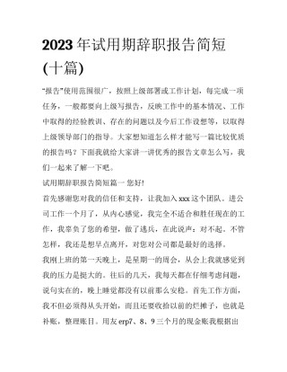 2023年试用期辞职报告简短(十篇)