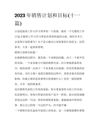 2023年销售计划和目标(十一篇)