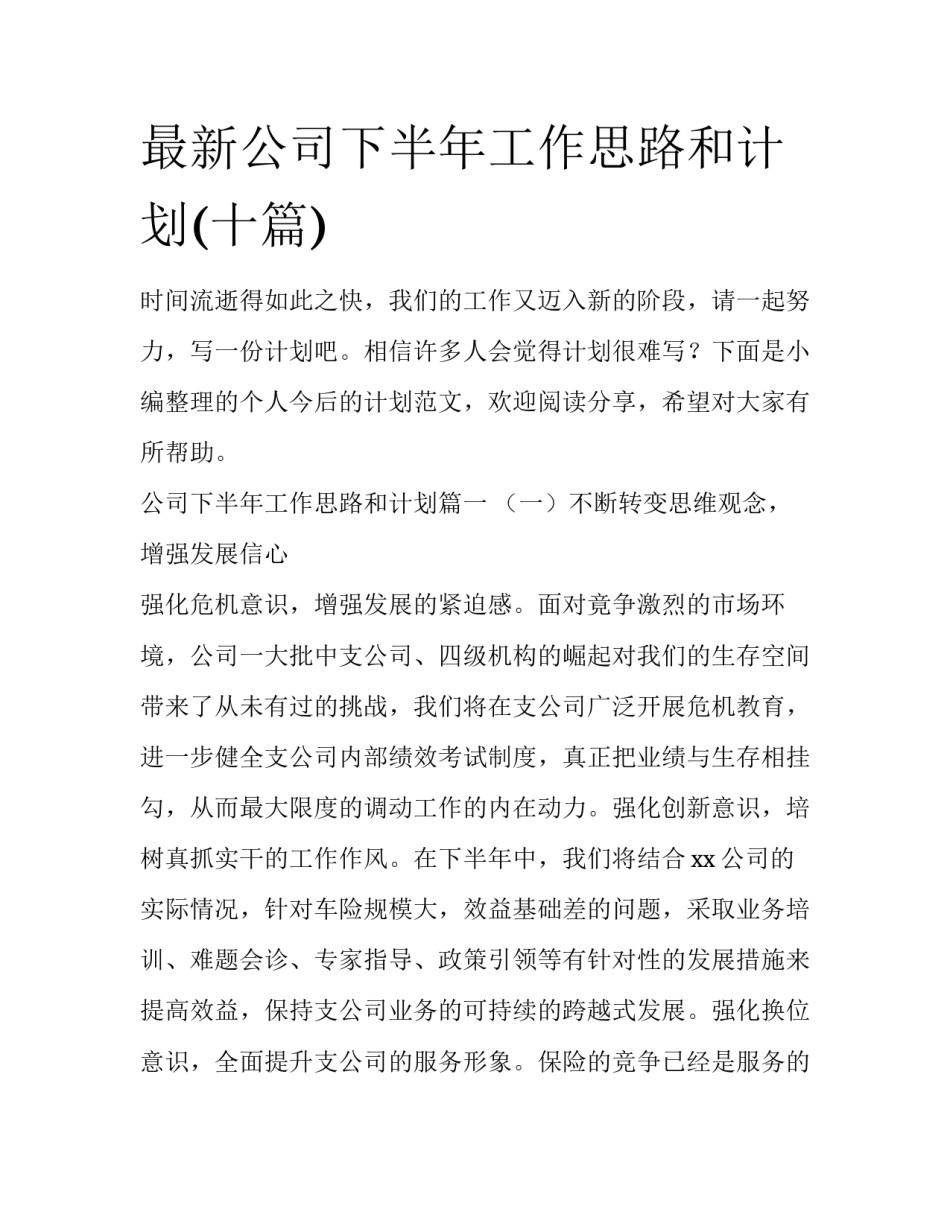 最新公司下半年工作思路和计划(十篇)_第1页