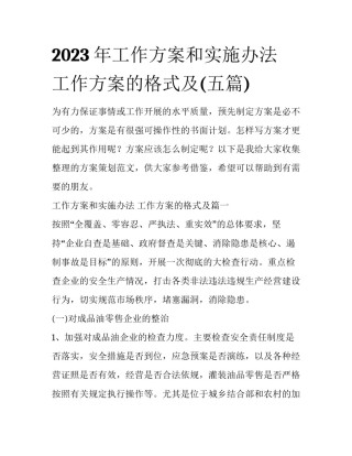 2023年工作方案和实施办法 工作方案的格式及(五篇)