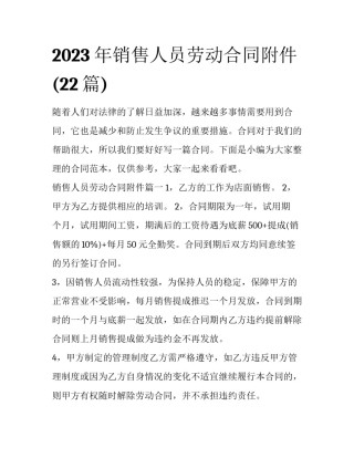 2023年销售人员劳动合同附件(22篇)