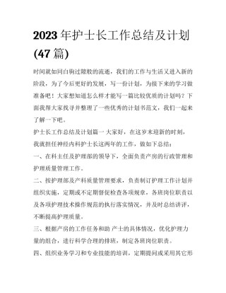 2023年护士长工作总结及计划(47篇)
