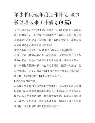 董事长助理年度工作计划 董事长助理未来工作规划(9篇)