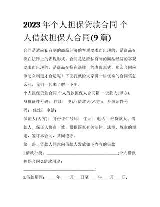 2023年个人担保贷款合同 个人借款担保人合同(9篇)