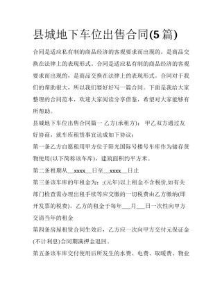 县城地下车位出售合同(5篇)