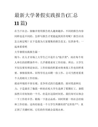 最新大学暑假实践报告(汇总11篇)