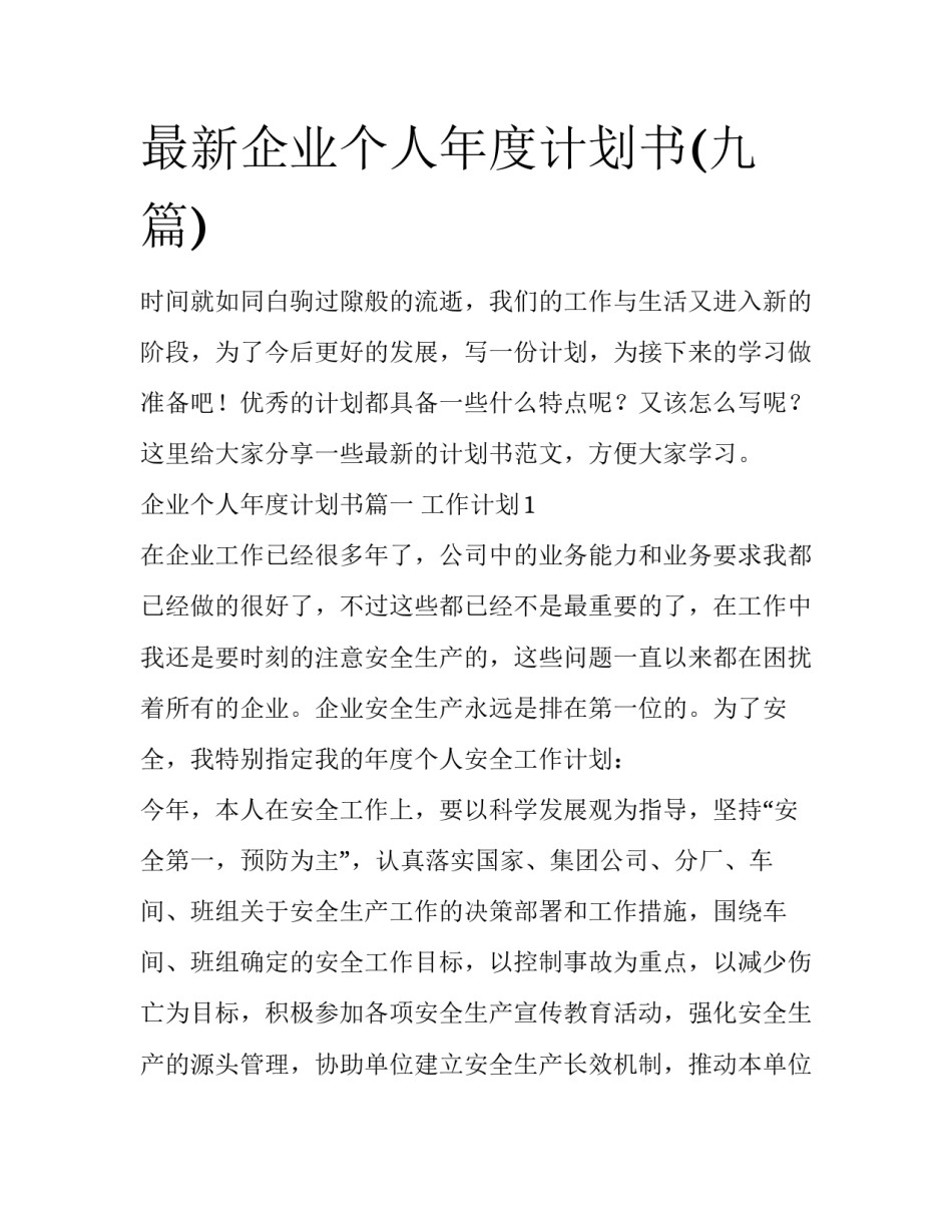 最新企业个人年度计划书(九篇)_第1页