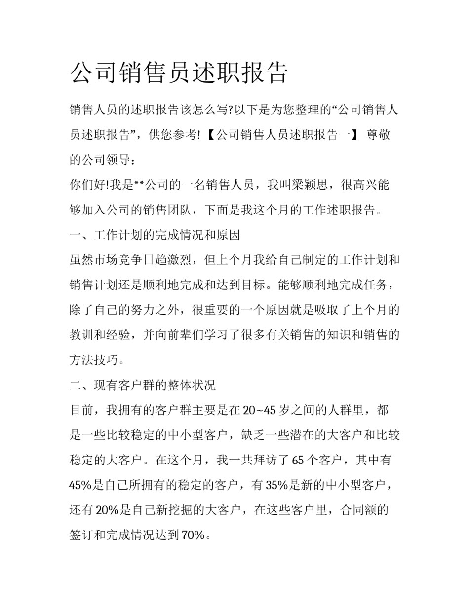 公司销售员述职报告_第1页