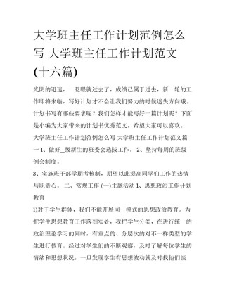 大学班主任工作计划范例怎么写 大学班主任工作计划范文(十六篇)
