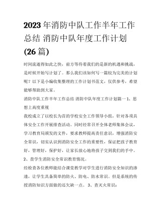 2023年消防中队工作半年工作总结 消防中队年度工作计划(26篇)