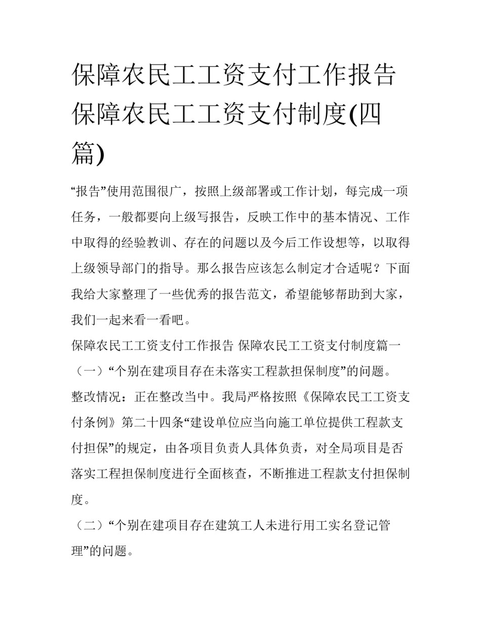 保障农民工工资支付工作报告 保障农民工工资支付制度(四篇)_第1页
