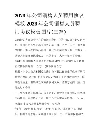 2023年公司销售人员聘用协议模板 2023年公司销售人员聘用协议模板图片(三篇)