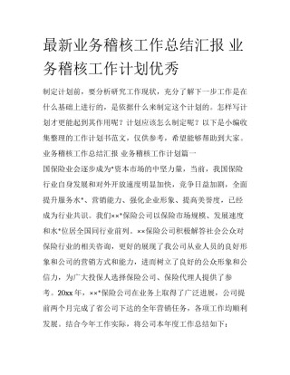 最新业务稽核工作总结汇报 业务稽核工作计划优秀