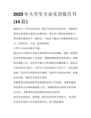 2023年大学生专业实训报告书(14篇)