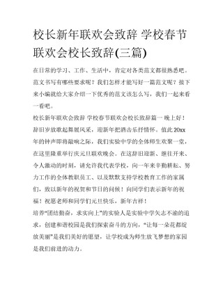 校长新年联欢会致辞 学校春节联欢会校长致辞(三篇)