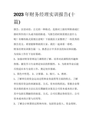 2023年财务经理实训报告(十篇)
