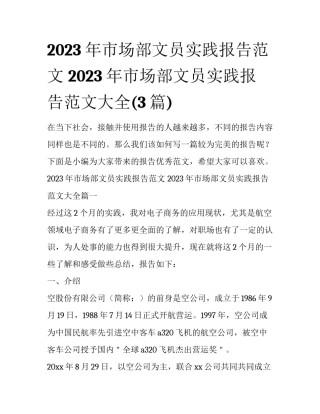 2023年市场部文员实践报告范文 2023年市场部文员实践报告范文大全(3篇)