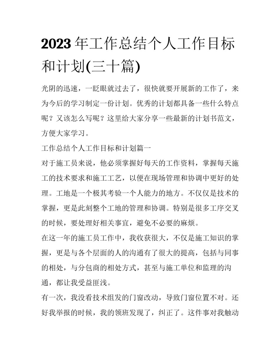 2023年工作总结个人工作目标和计划(三十篇)_第1页