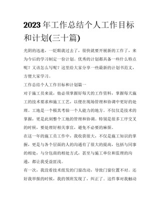 2023年工作总结个人工作目标和计划(三十篇)