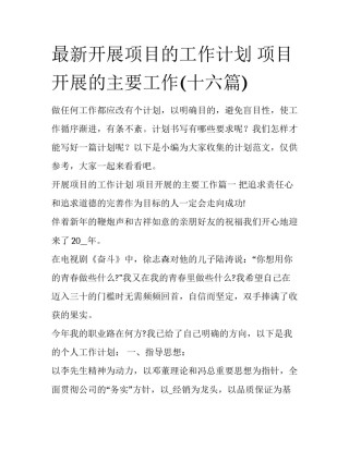 最新开展项目的工作计划 项目开展的主要工作(十六篇)