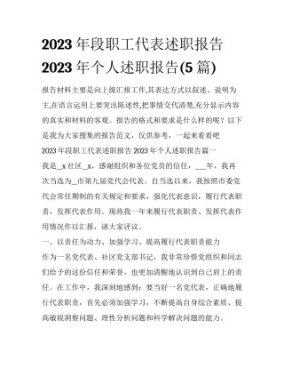 2023年段职工代表述职报告 2023年个人述职报告(5篇)