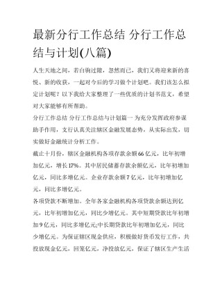 最新分行工作总结 分行工作总结与计划(八篇)