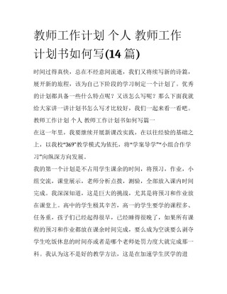 教师工作计划 个人 教师工作计划书如何写(14篇)